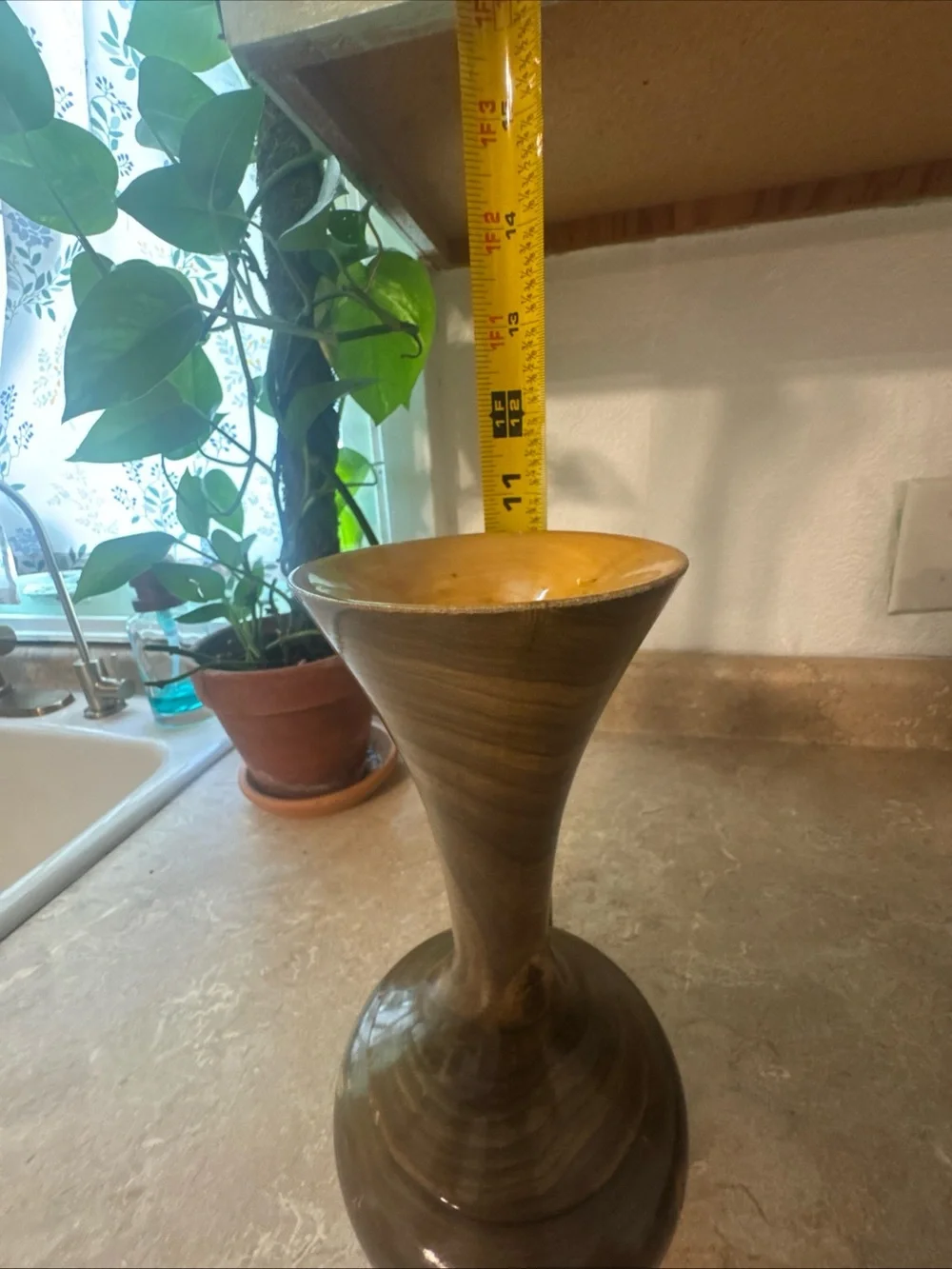 turned wood vase handcrafted by artist Walt Whitney From Lake Oahe Driftwood MCM